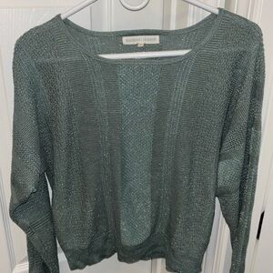 Women's Scoop Neck Sparkle Sweater - Sage Green